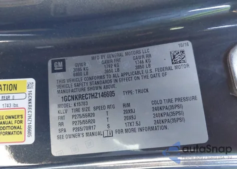 2017 Chevrolet Silverado 1500 1Lt из США, поврежденный, VIN 1GCNKREC7HZ146605